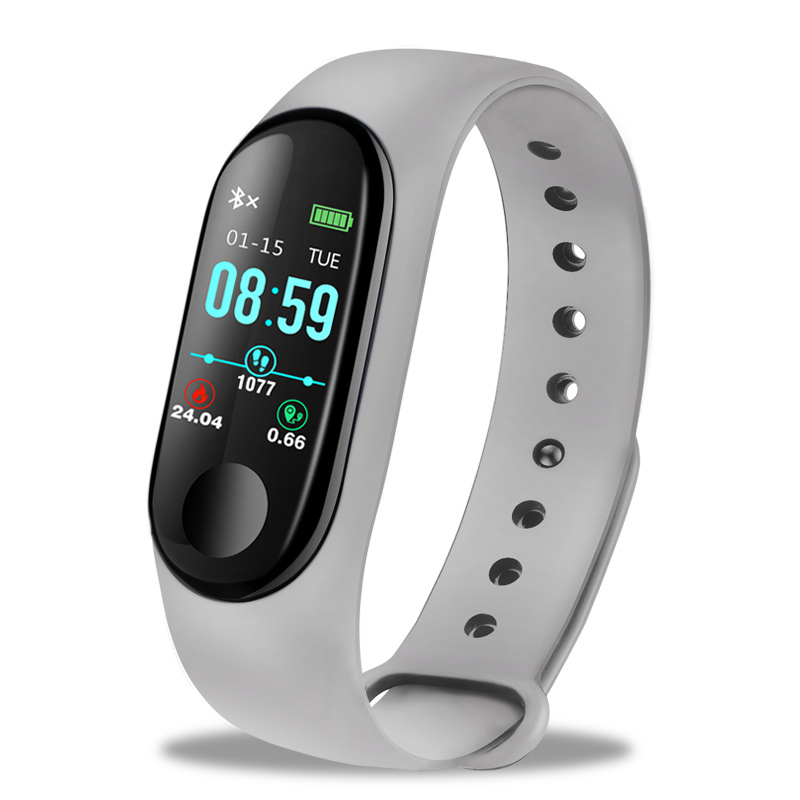 M3 hommes montre intelligente couleur écran bande intelligente IP67 étanche pression artérielle fréquence cardiaque activité Fitness Bracelet intelligent Smartwatch: Gray
