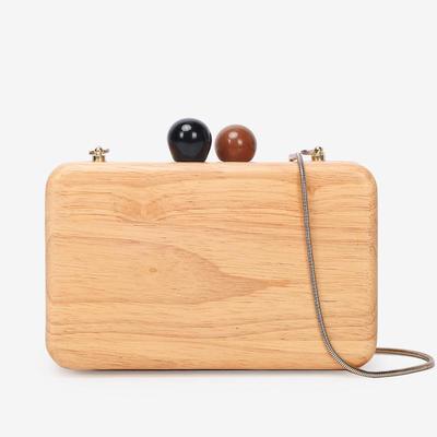 lente en zomer hout serie kraal vierkante doos schoudertas diagonaal hout avond clutch handtas: Log color