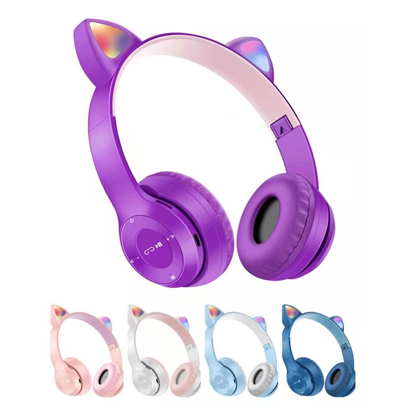 Cute Cat Ears Bluetooth Wireless Headphone With Mic Noise Cancelling Stereo Music Helmet Phone Headset Kid Girl
