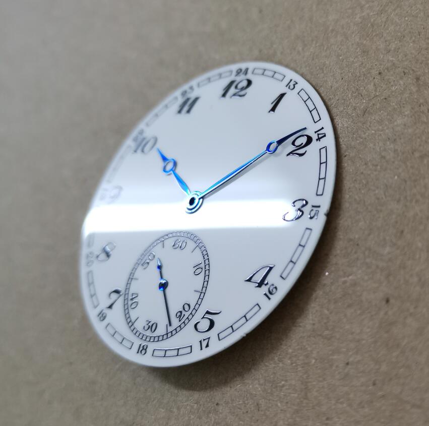 Klokke deler 39mm 6 o 'klokke sekundviser urskive/hånd hvit glatt emalje panel egnet for eta 6497 / 8498 måke  st36 g058