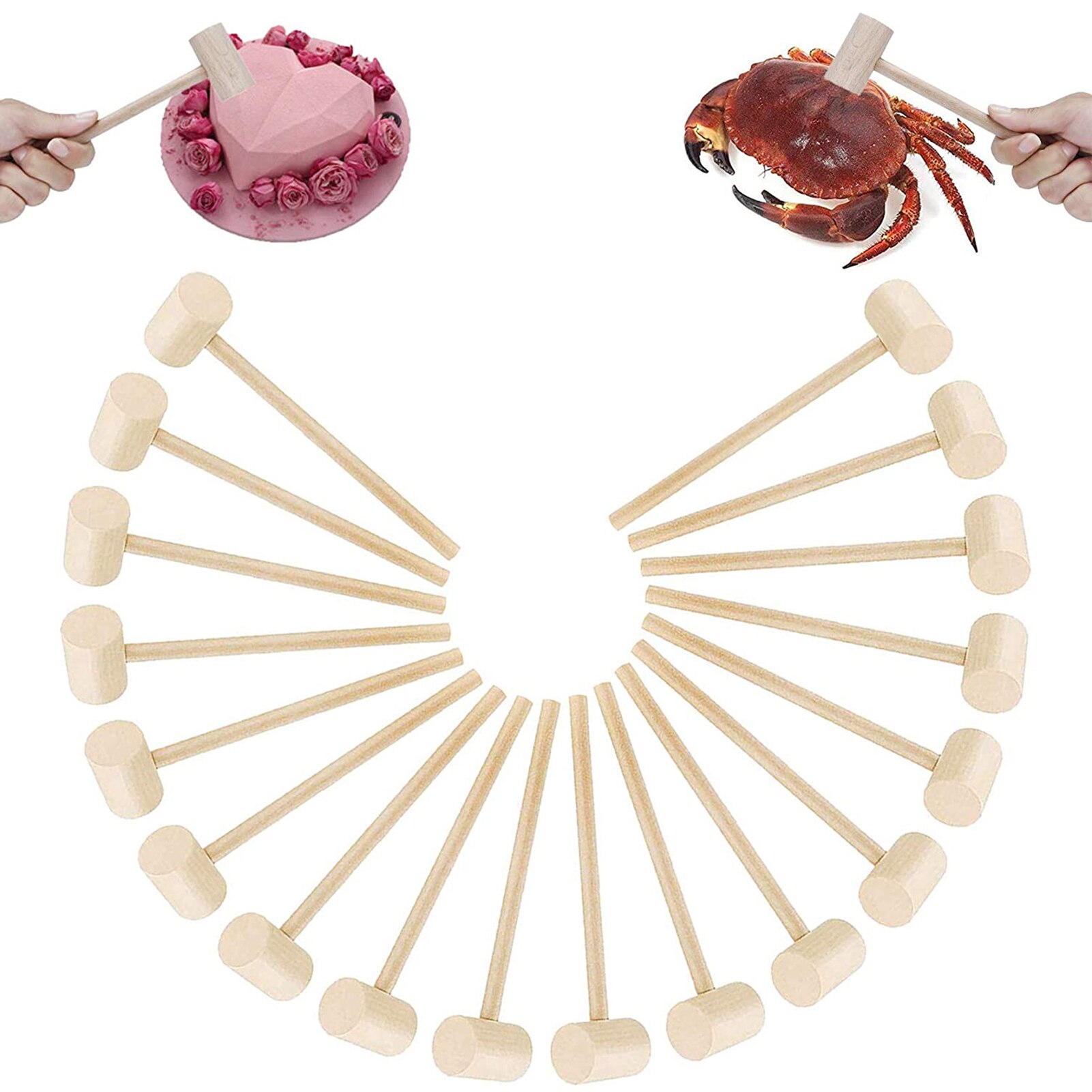 10Pcs Mini Krab Kreeft Houten Hamers Natuurlijke Hardhout Zeevruchten Hamers Voor Familie Diners Zeevruchten Partijen