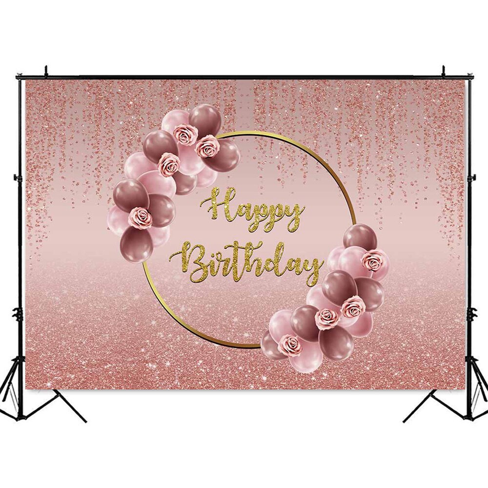 Glitter Gelukkige Verjaardag Achtergrond Roze Shiny Rose Verjaardag Achtergrond Voor Meisjes Ballonnen Goud Ring Vrouwen Verjaardag Achtergronden