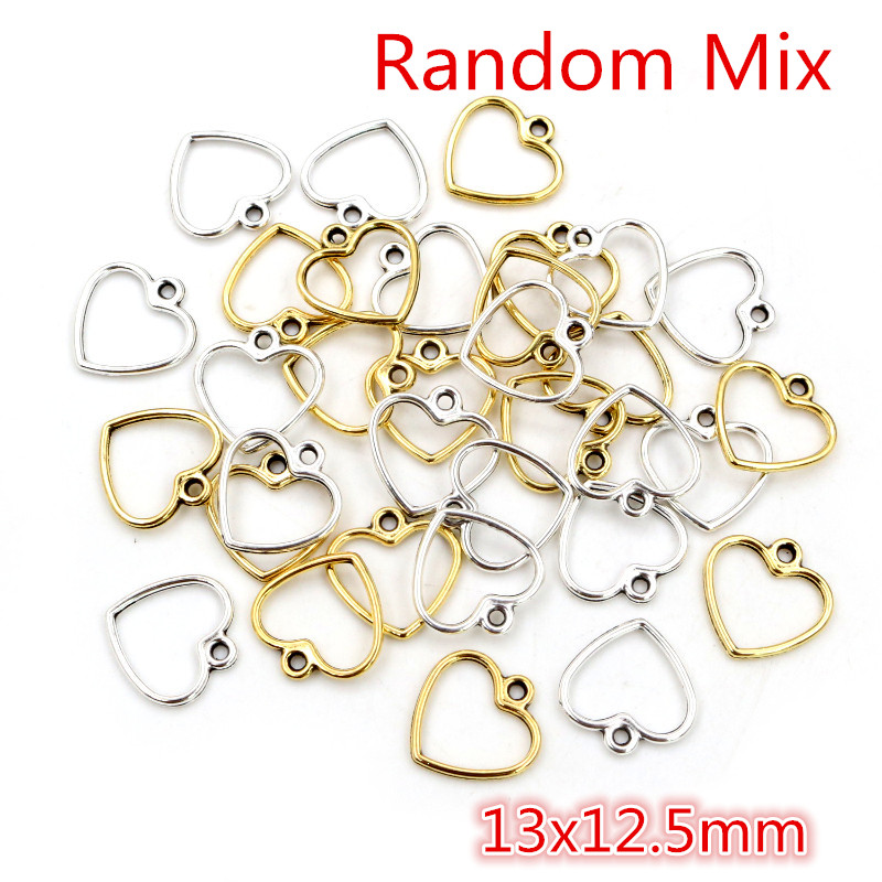 100 piezas imagen Color corazones huecos geometría colgante de aleación de Metal bricolaje collar pulsera pendientes: Zinc negro plateado