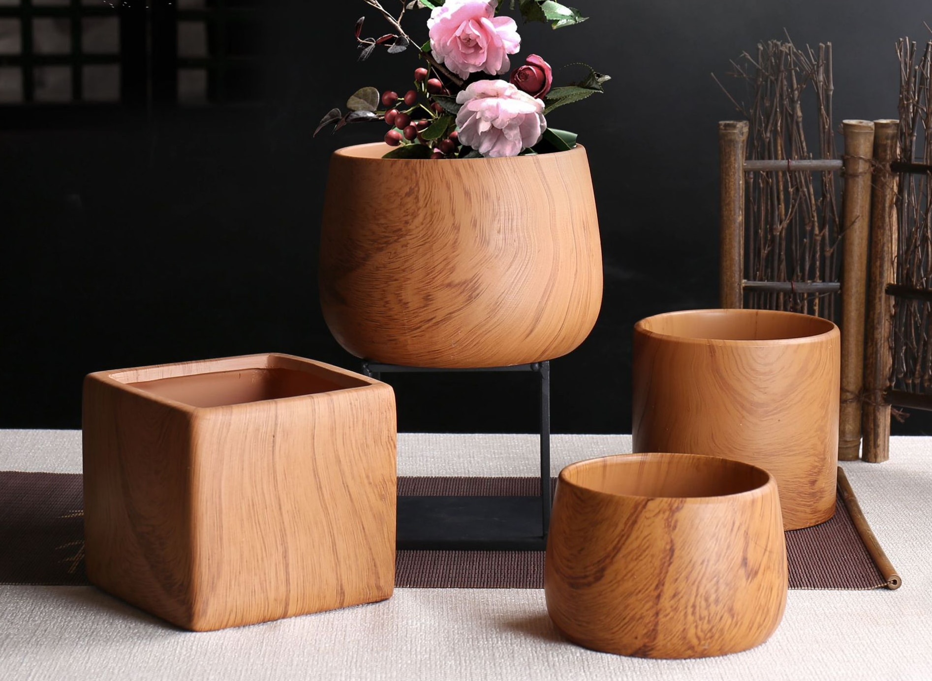 Modern Wood Grain Flower Pot Ceramic Pots For Plants Succulent Pot Cactus Planter Pots Container Bonsai Decorative Planters