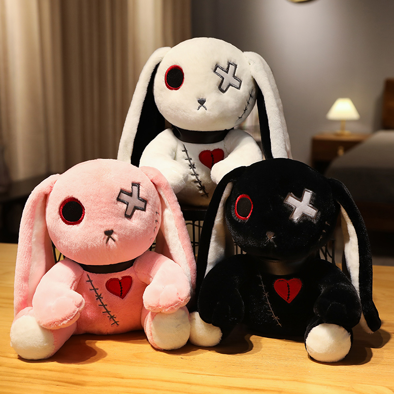 Dark Series-conejo de peluche de juguete para niños, muñeco de peluche estilo gótico Rock, conejo de peluche para Halloween, decoración del hogar