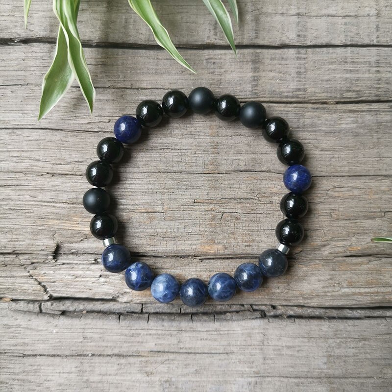 8mm sodalit mala perler, blå og sort halskæde, bøn mala halskæde, meditationssmykker, unisex mala, yoga  ,108 mala perler: Stålfarve