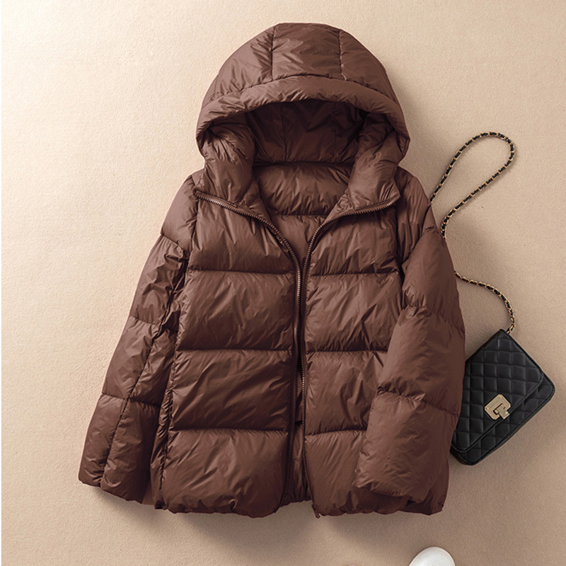 Lagabogy 2025 zima Nowy światło zakapturzony ciepły rozdymka kurtka kobiety 90% biały kaczka w dół miękki płaszcz kobieta zwykły chleb niski Outwear: XL / BŁĘKITNA