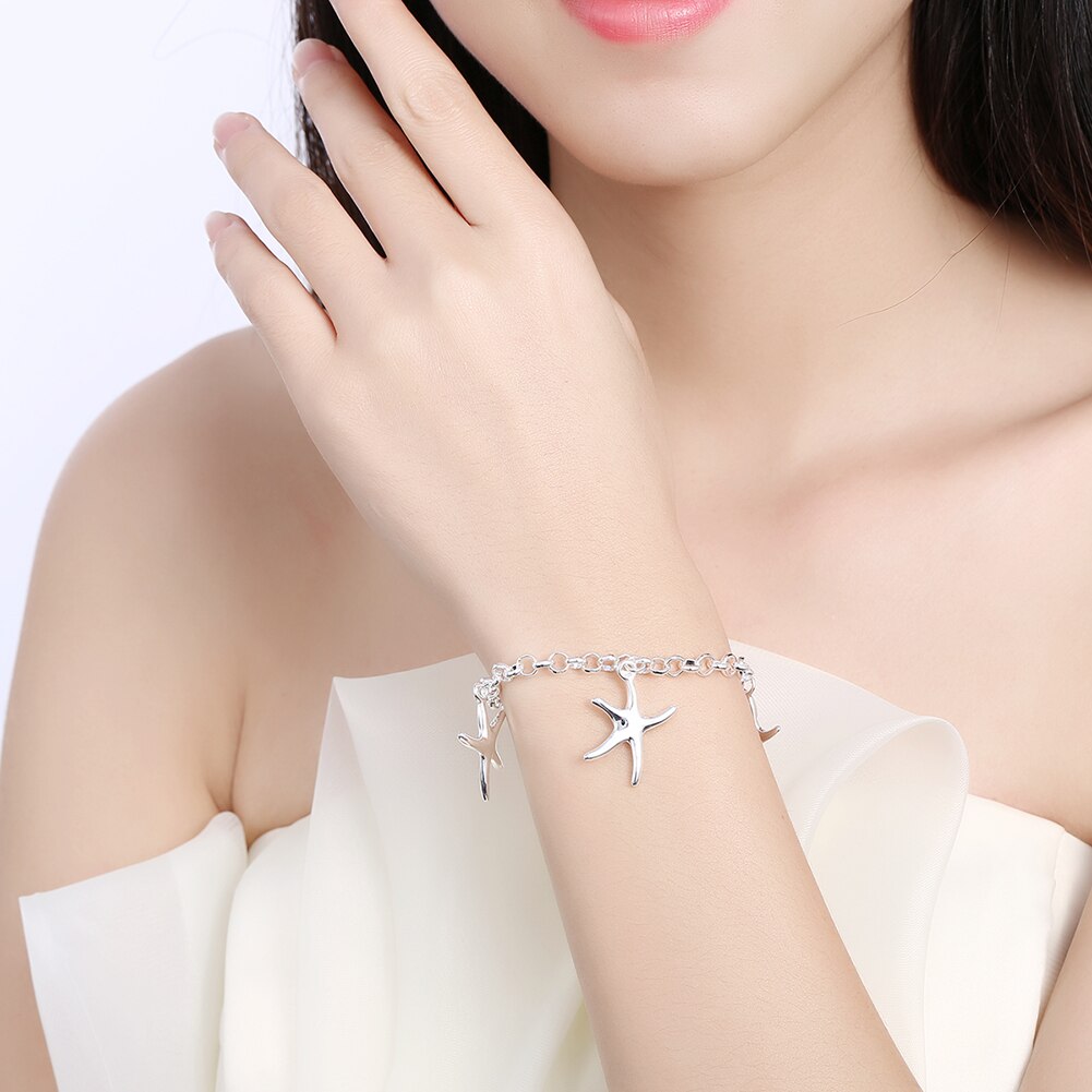 925 Sterling Zilveren Fijne Zeester Hanger Armband Ketting Oorbellen Sieraden Set Voor Vrouwen Mode Party Kerstcadeaus