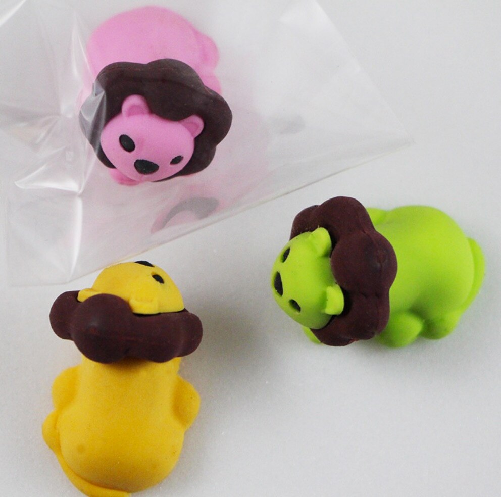 4Pcs lion eraser cartoon eraser learning stationery can be assembled into 3D stationery