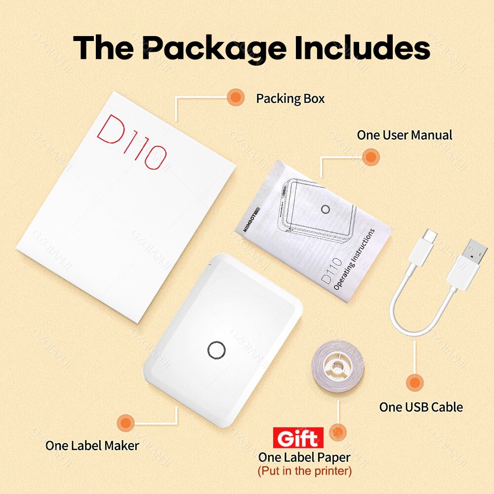 Niimbot Label Printer D110 Mini Wireless Protable Mobile Printer with 1 Roll Label Paper Price Tag Printing