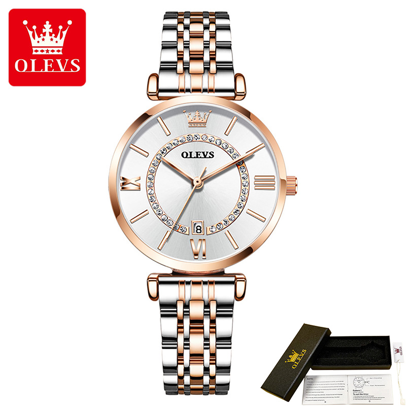 Olevs Gypsophila Quartz Vrouwen Horloges Roestvrij Stalen Band Waterdicht Horloges Voor Vrouwen Kalender: NO.3