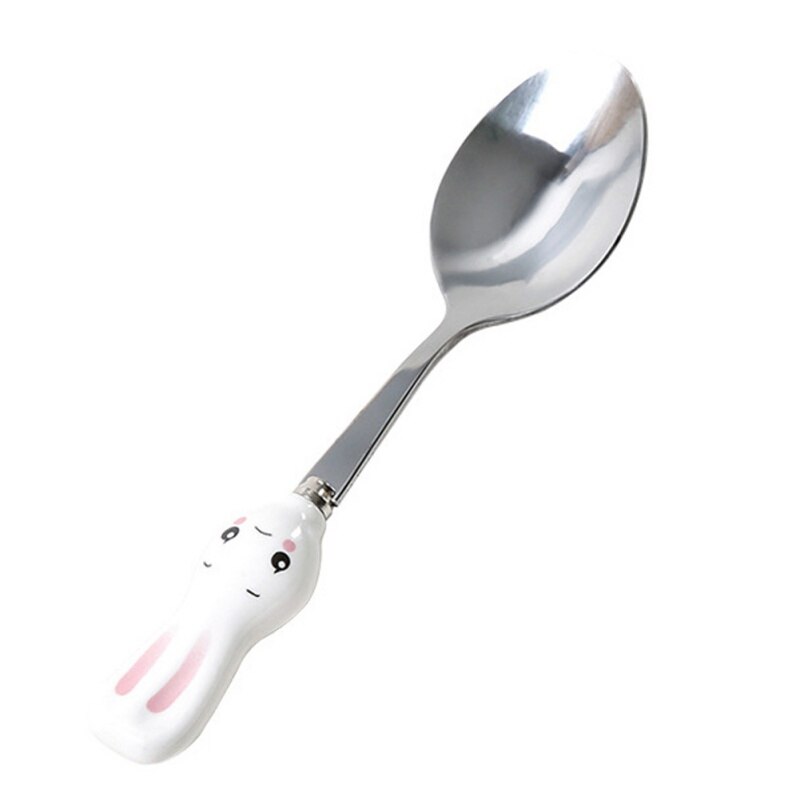 Cute 1 pc Cartoon Shape Children Dinnerware Set Baby Kid Tableware Fork Cutlery Sets Cartoon Fork Set Stainless Steel Spoon: Rabbit Spoon