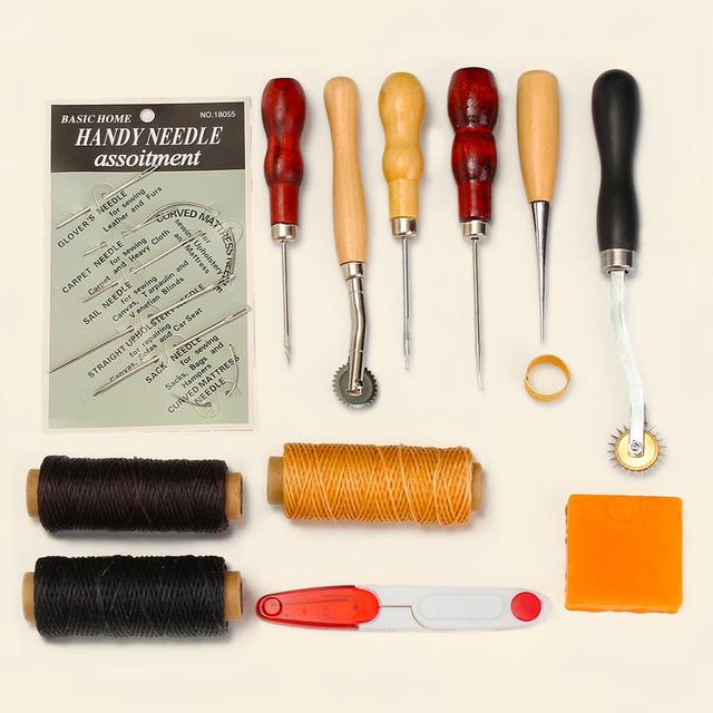 Leather Craft Tools Kit Home Hand Sewing Stitching Punch Carving Work Saddle Leathercraft Accessories: 13 Pc