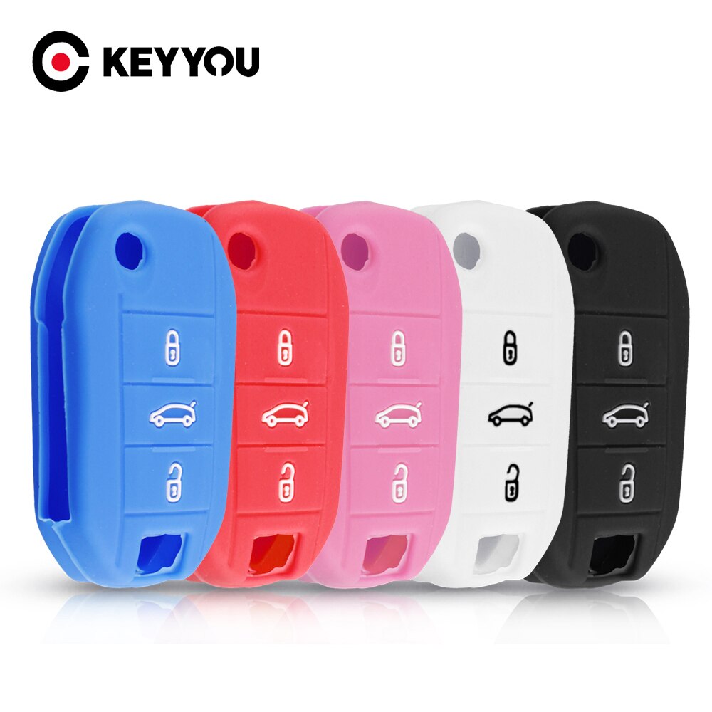 KEYYOU-funda de silicona para llave de coche, Protector de 3 botones para Peugeot 3008, 208, 308, 508, 408, , Citroen C4, CACTUS, C5, C3, C4L