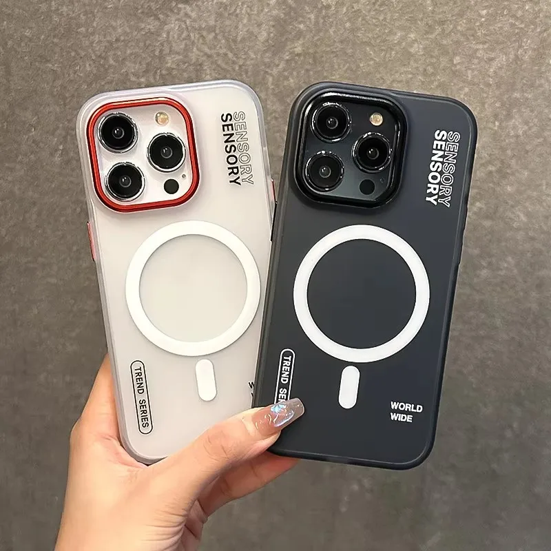 Para Magsafe funda magnética de armadura de para iPhone 16 ProMax 15 14 13 12 Pro Max Plus funda mate de carga inalámbrica cubierta de lente de Metal