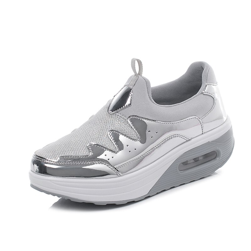 Women Flat Platform Toning Shoes Slip on Ladies Height Increasing Walking Shoes Outdoor Women Soft Body Shaped Sneakers: Silver / 40