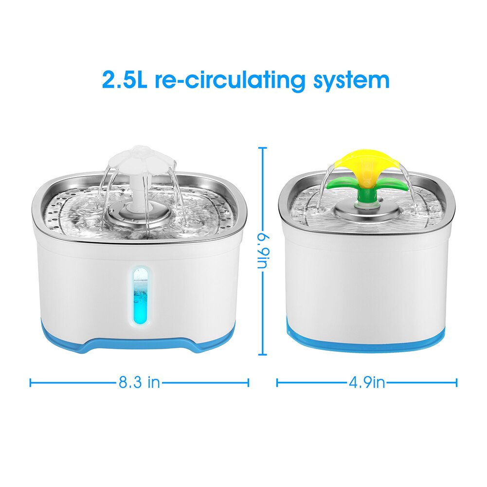 2.5L Automatic Cat Fountain Pet Drinking Water Dispenser Electric LED Dog Drinking Fountain Cat Feeder Drink Filter USB Powered