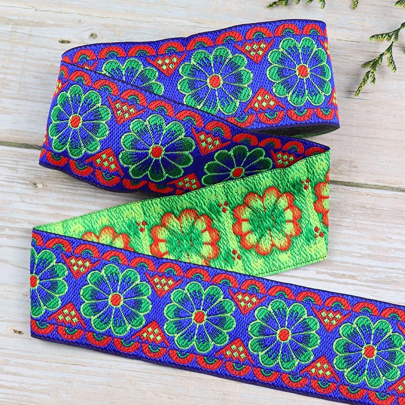 7 yards 5cm jacquard bånd smukke blomster mønster vævet broderi blonde bånd trim til beklædningsgenstand gardin tasker gør-det-selv dekoration: -en