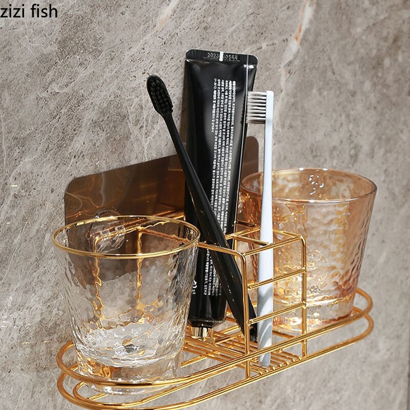 Whiskey Glass Mug Bathroom Tumbler Holders Wall Mount Tooth Brush Storage Rack Organizer Wall-mounted Free Punch Cup Holder