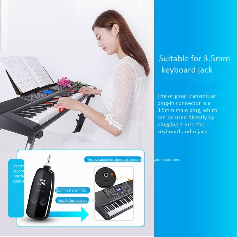 Wireless Guitar Transmitter Receiver Set Wireless Guitar System 4 Channels for Electric Guitar Bass (Black)