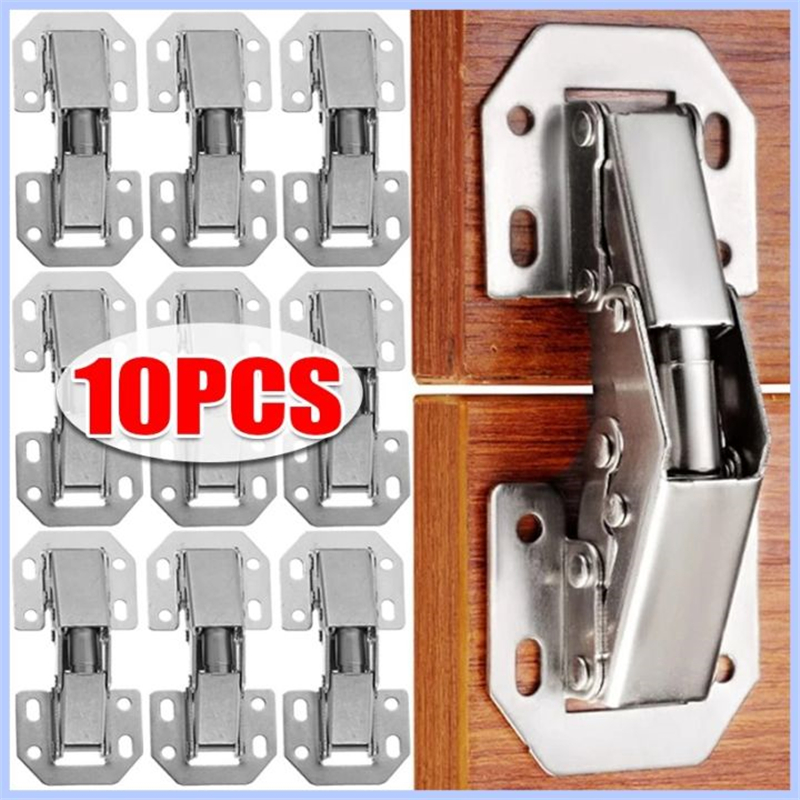 Charnières d'armoire en acier à 90 degrés, 10/2 pièces, sans trou de perçage, tampon hydraulique, charnière d'armoire de cuisine, quincaillerie de meubles