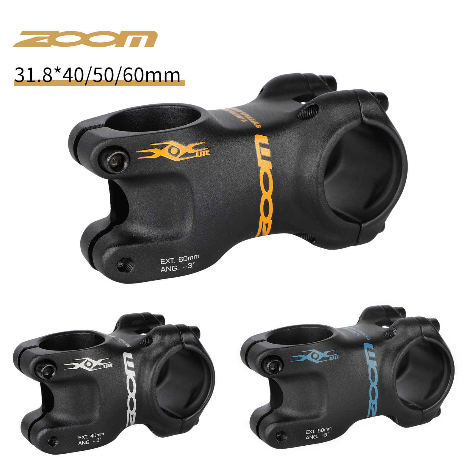 Zoom 31.8mm Bike Stem Ultralight Aluminum + - 3 Degrees Mountain Road Bike Bicycle MTB 40 50 60MM