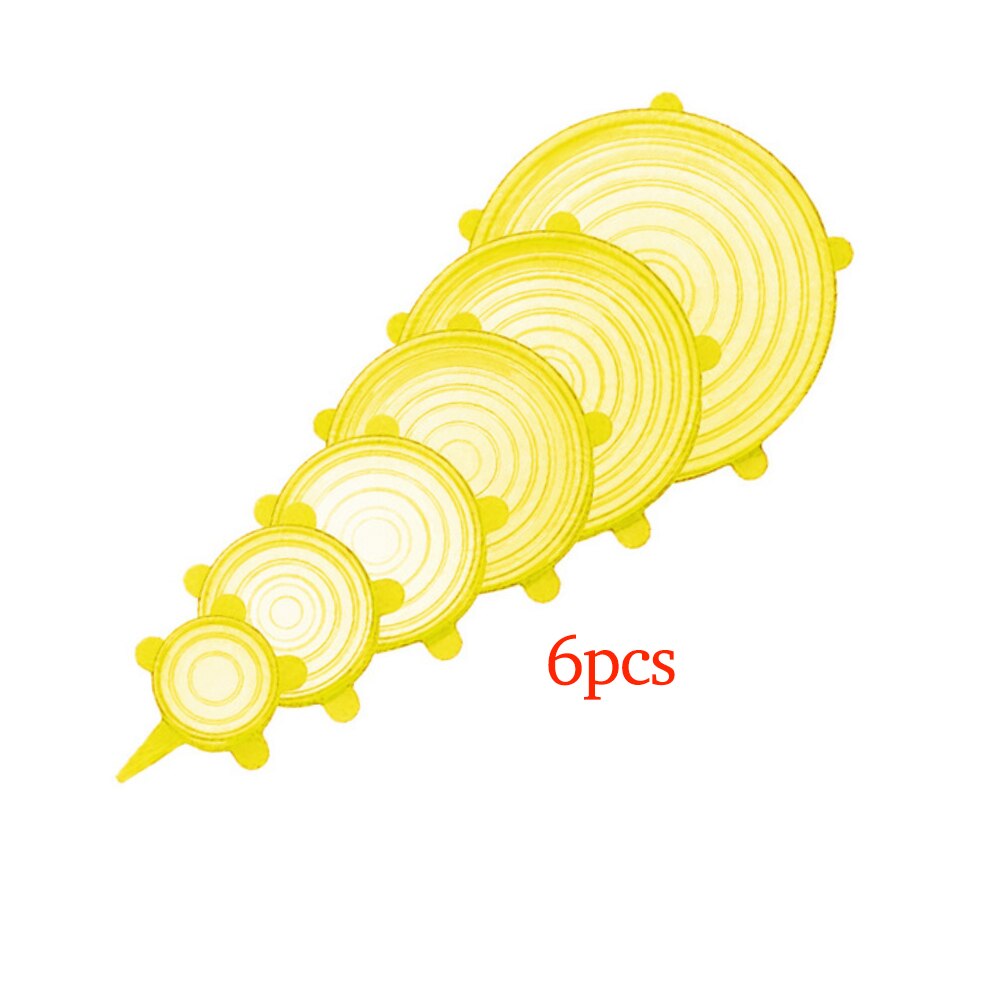 Tapas para cocina elásticas de silicona, accesorios universales para envolver comida, cuenco, olla, tapa, Cubierta para verdura de frutas, utensilios de cocina, 6 uds.: yellow
