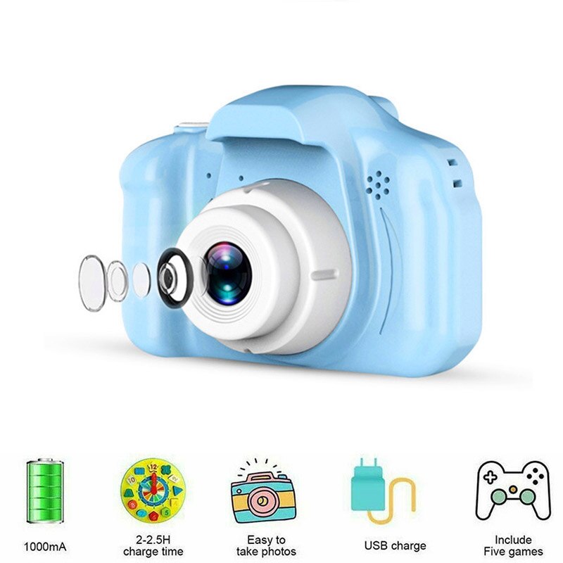 Mini Children Camera HD Portable Digital Video Photo Camera 2 Inch Screen Display Children For Kid Game Study Camera For: Blue