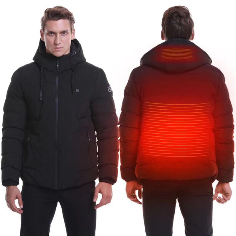 Chaleco eléctrico calentador al aire libre batería eléctrica USB manga larga calefacción chaqueta con capucha cálida ropa térmica esquí: black 4XL