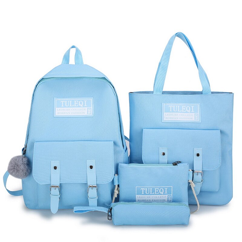 4 pièces/ensemble femmes sacs à dos scolaires Oxford tissu cartable étanche pour adolescentes étudiant livre sac dame voyage décontracté és: Style 2 Blue