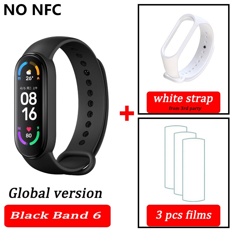 Xiaomi Mi Band 6 wersja globalna kolor AMOLED tlen krwi inteligentny zespół Fitness Traker tętno Bluetooth: black global white