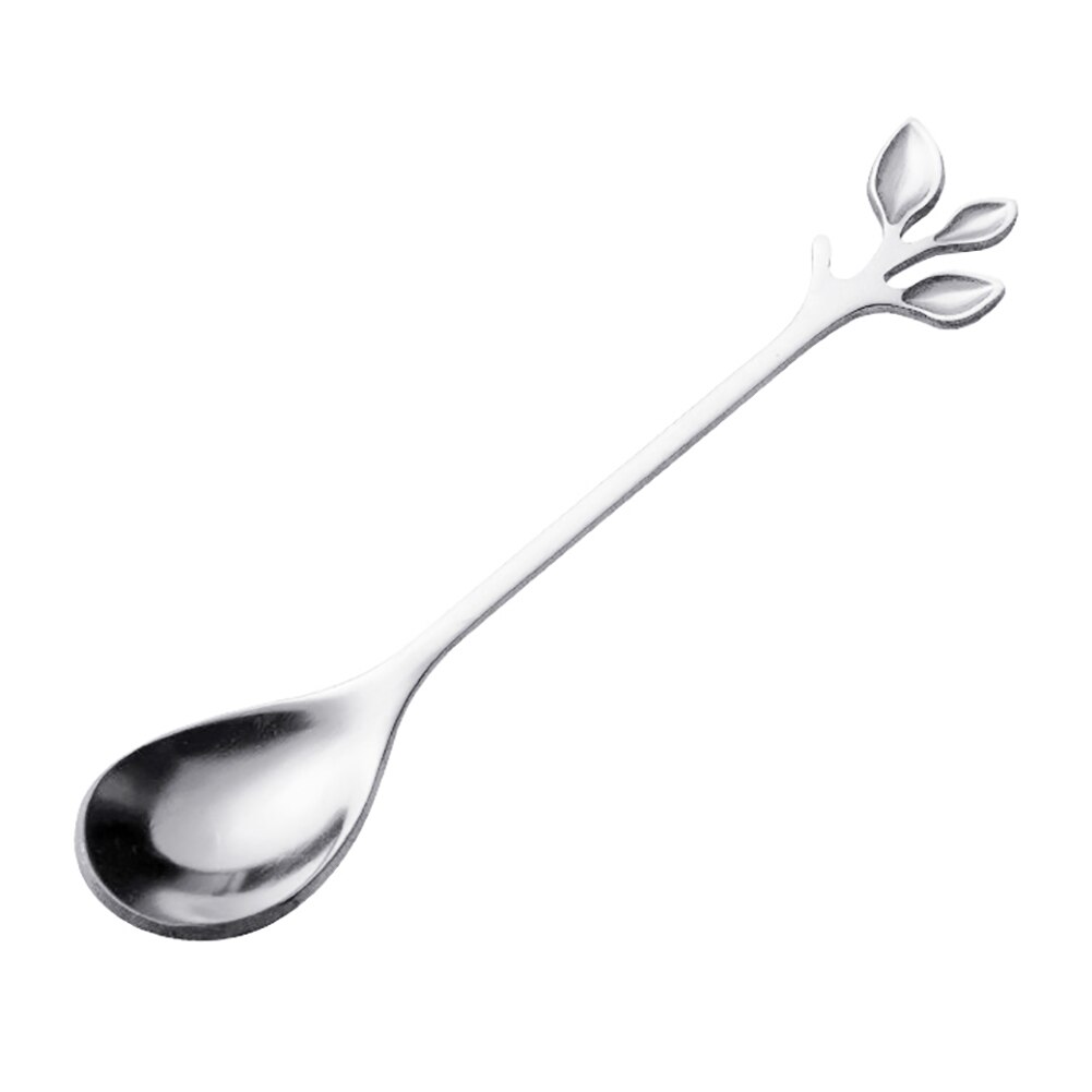 Tenedor para fruta de hoja de acero inoxidable, cuchara para mezclar café no tóxica, tenedores de cocina para fruta, cubiertos: Silver Spoon