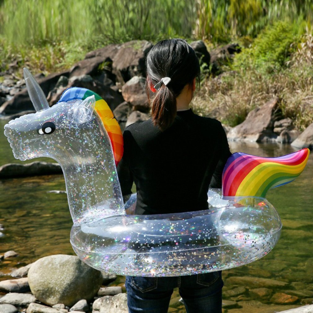 Gigante Tutto Trasparente Paillettes fenicottero Forma di Unicorno Gonfiabile in PVC Gonfiabili E Salvagente Piscina Galleggiante Materasso Ad aria Spiaggia, Acqua Giocattolo Divertente
