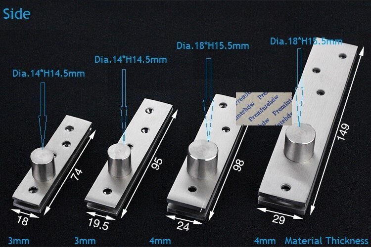 4Pcs/Lot Stainless Steel 360 Degrees Rotation Hidden Pivot Door Up Down Ball Shaft Center Off-center Middle Side: Side / W29 L149mm