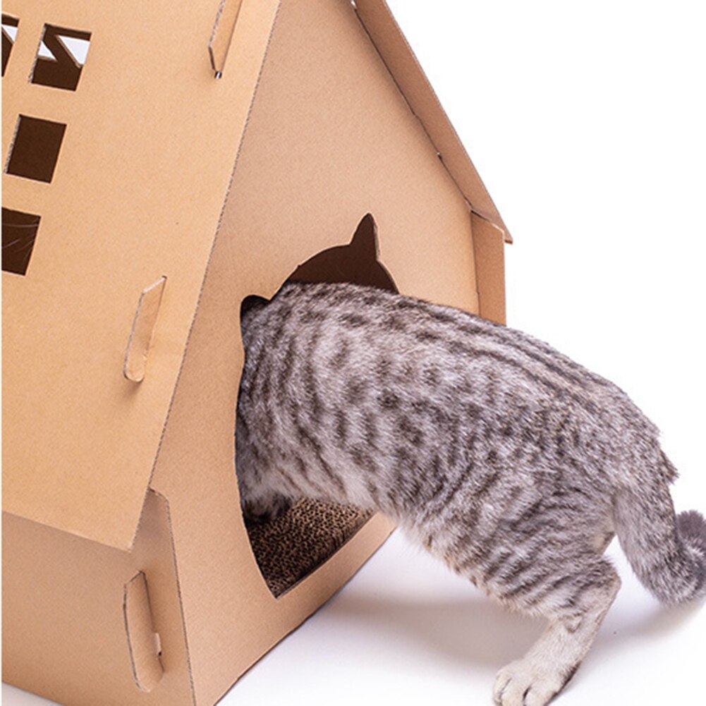 Cats House Cat Bed Corrugated Cat Scratching Post DIY Foldable House For Cats Kittens Hamster Wood House