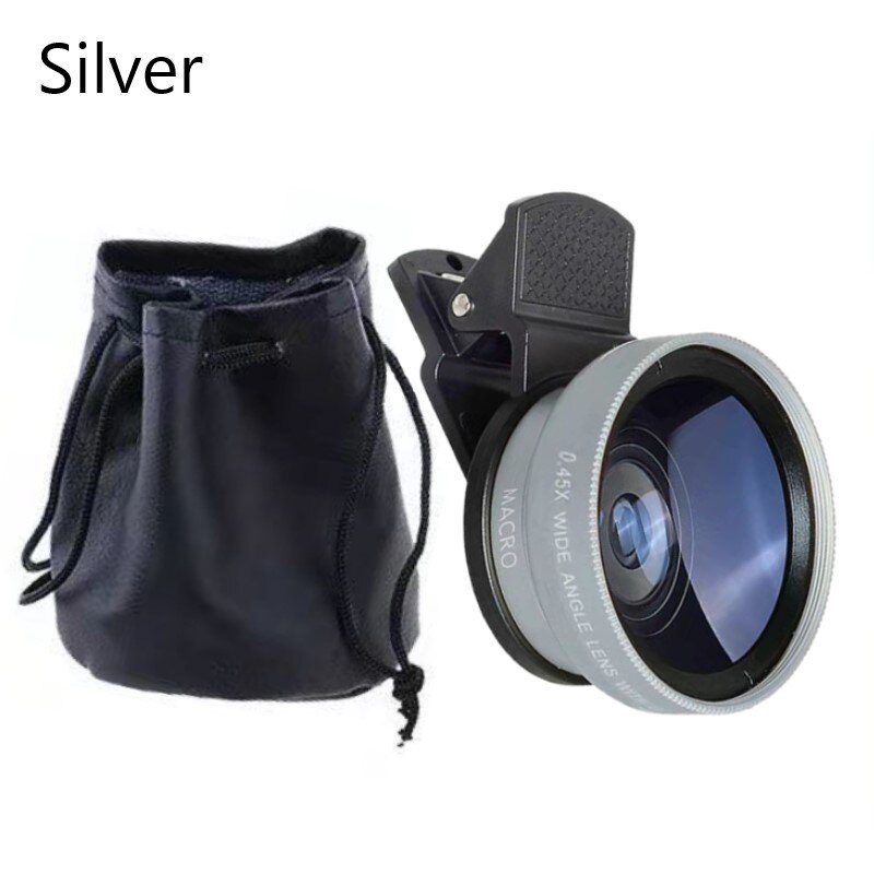 Phone Lens kit 0.45x Super Wide Angle &amp; 12.5x Super Macro Lens for phone iPhone 6S 7 Xiaomi more cellphone HD Camera Lentes: Silver