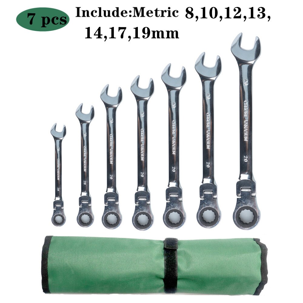 WOZOBUY Ratchet Metric Wrench Set with Movable Head, Socket Wrench and Gear Ring Torque Key Wrench Set Car Repair Tool: 7 pcs
