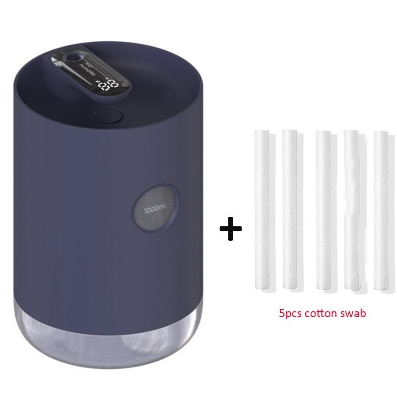 Huis Luchtbevochtiger 1L 3000 Mah Draagbare Draadloze Usb Aroma Water Mist Diffuser Batterij Life Show Aromatherapie Humidificador: Blue and 5 filters