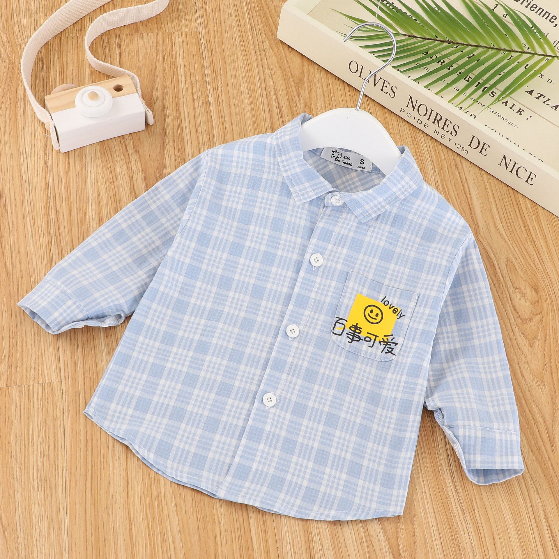 Korean Baby Boy Plaid Shirt Kids Button Down Long Sleeve Shirt Tops Cotton Blouse Boys Girls Blouses Boys Plaid Clothes: Yellow / 110cm