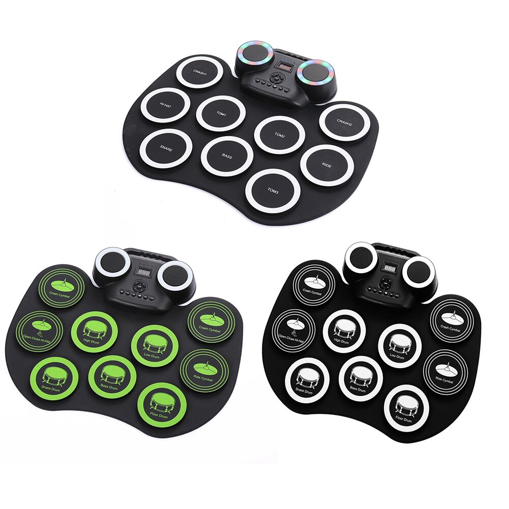 Roll-Up Drum Set Electronic Drum Kit Roll-Up Electronic Drum 9 Drum Pads Battery Powered with Drumsticks Foot Pedals