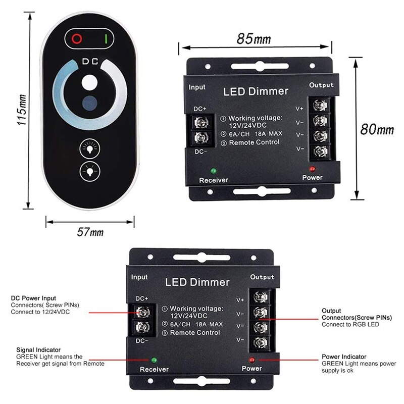 24 V / 12 V Continu Contact Dimmer + Led Afstandsbediening Dimmer, pwm Tot 18A Controller Voor Led Strip