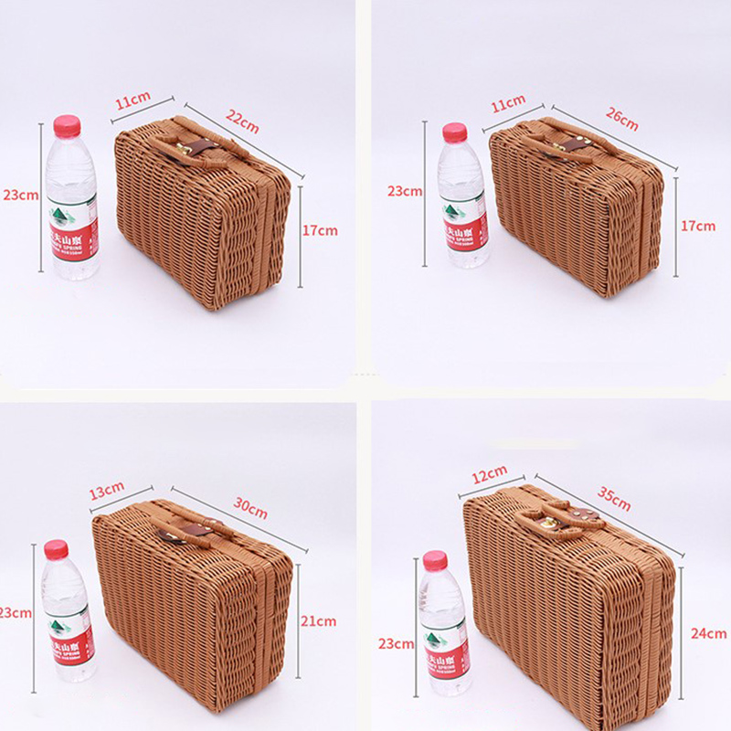 Étui de rangement tissé en rotin fait à la main, Vintage, Portable, étui de rangement tissé à la main, maquillage pique-nique voyage porte-bagages valise, boîte d'organisation d'articles divers