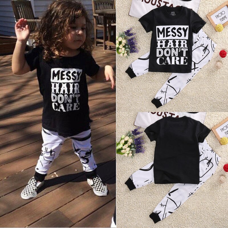 Peuter Kids Baby Outfit Casual T-shirt Tops + Broek Broek 2 STKS Set Kleding 2 3 4 5 6 7 Jaar Kleding Sets