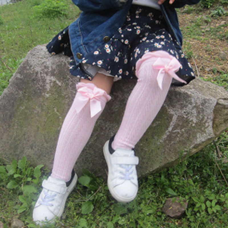 Jenter leggvarmere bomull koreansk søt blondere sløyfe knehøy baby jente prinsesse leggvarmere mesh jenter dans bein varm barne klut