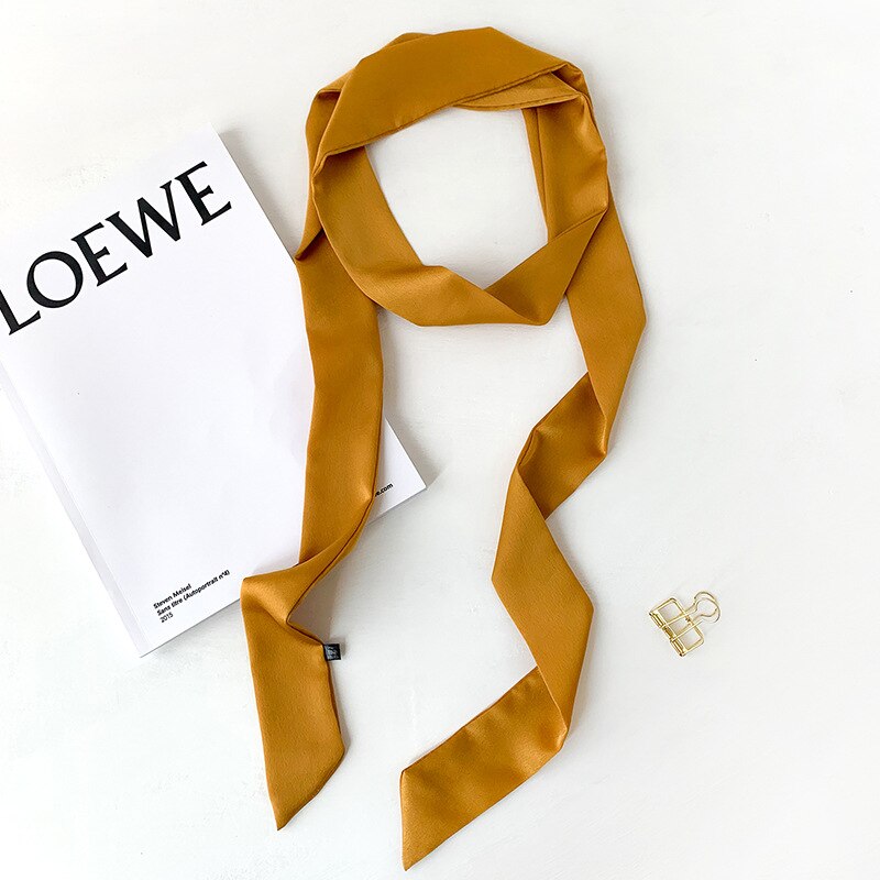 Zijde Tas Sjaal Lady Solid Lange Skinny Sjaals Haar Hoofdband Vrouwen Foulard Lady Wraps Tie Lint Accessoires: PD1-yellow