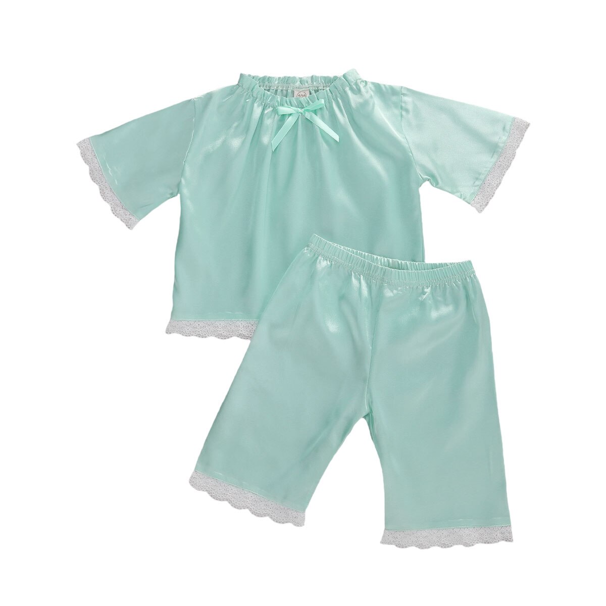Baby nattøj tøj spædbørn børn 1-6t baby piger is silke blonder 2 stk pyjamas sæt løse toppe skjorte brede bukser: Grøn / 2t