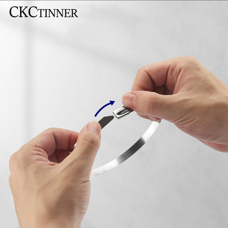 10Pcs 4.6Mm Rvs Metalen Kabelbinder Rits Zak Multifunctionele Locking 100/150/200/250/300/350/400/450 Zip Wrap Uitlaat