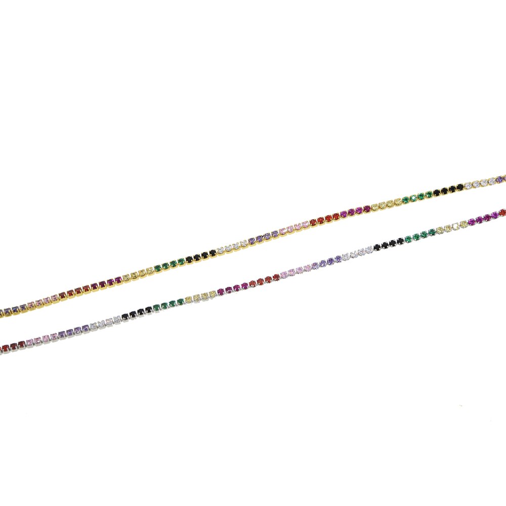personality 2mm cz chocker necklace rainbow tennis chain colorful cz women collar link chain chic necklace jewelry 35+10cm