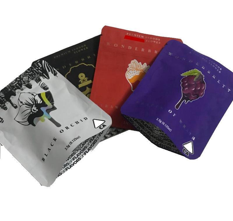 9 Types Wonderbrett Bags 3.5g Soft Touch Skin Mylar Bags Oz Kush Black Orchid Childproof Smell Proof Bags Cookies Bag For Dry He