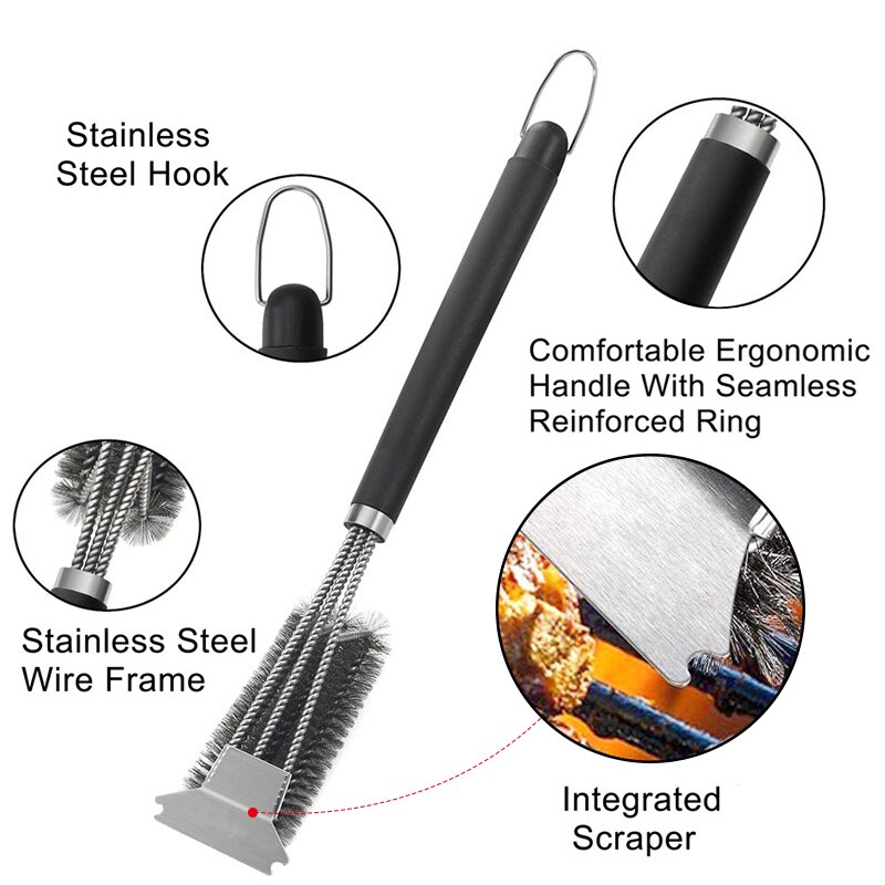 Mosodo BBQ Grill Brush Cleaning Scraper Barbecue Cleaner Wire Brushes Stainless Steel Tools for All Grill Types BBQ Accessories